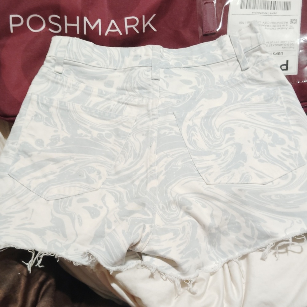 Zara White and Blue Oceanside Cutoffs